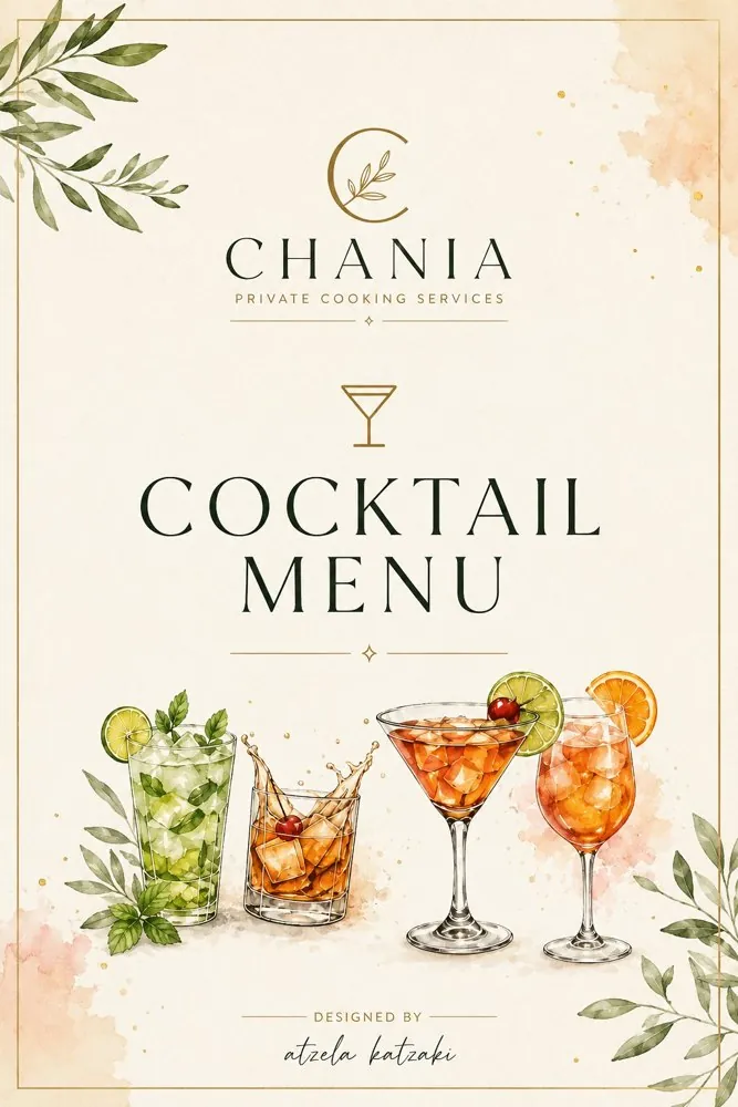 Cocktail bar menu for Chania Private Cooking Services